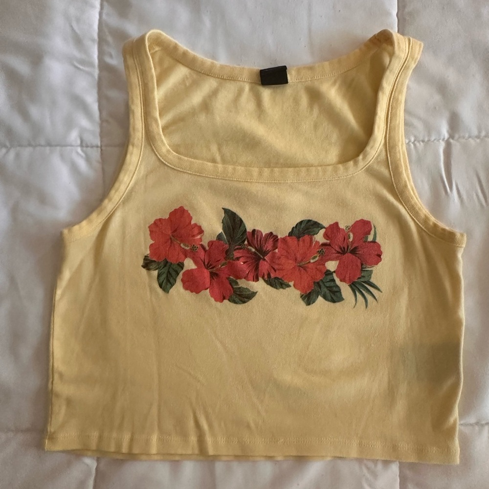 Urban Outfitters Yellow Tank Top with Red Floral Design